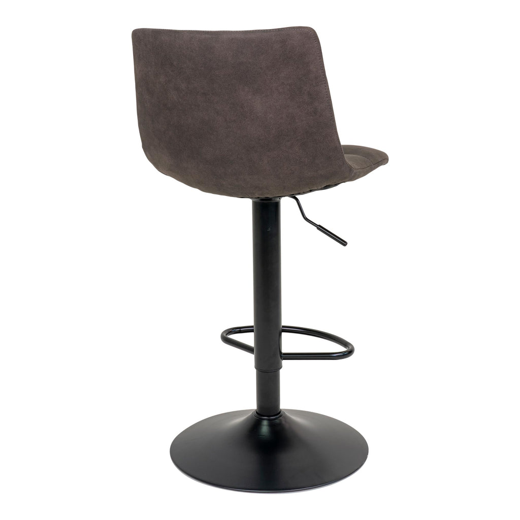 Tabouret de bar Middelfart microfibre gris foncé vue arrière pied central acier laqué noir