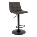 Tabouret de bar Middelfart microfibre gris foncé capitonné pied central noir vue trois quarts