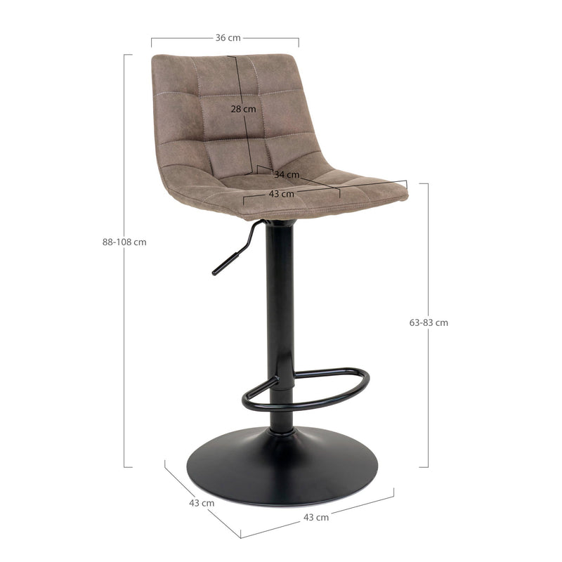 Dimensions Middelfart Adjustable Bar Stool – Taupe Microfiber & Black Central Leg – Set of 2