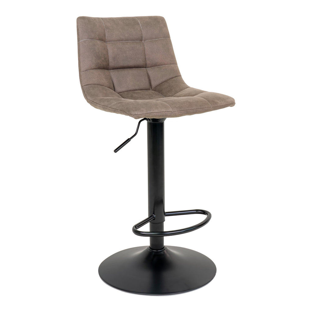 Tabouret de bar Middelfart microfibre taupe capitonné pied central noir vue trois quarts
