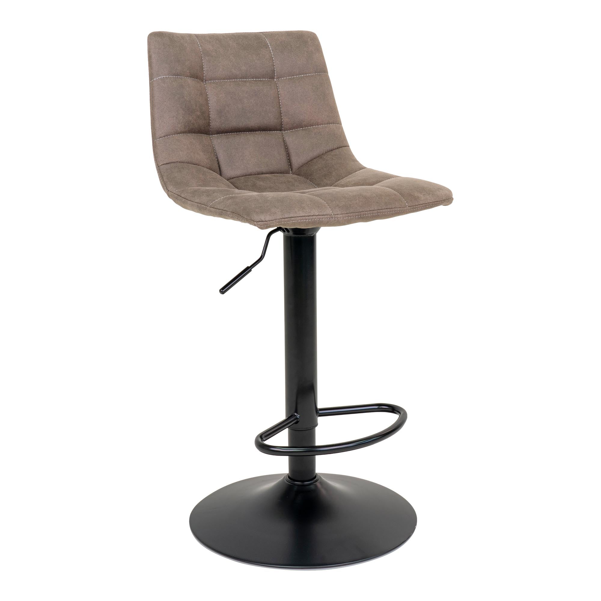Tabouret de bar Middelfart microfibre taupe capitonné pied central noir vue trois quarts