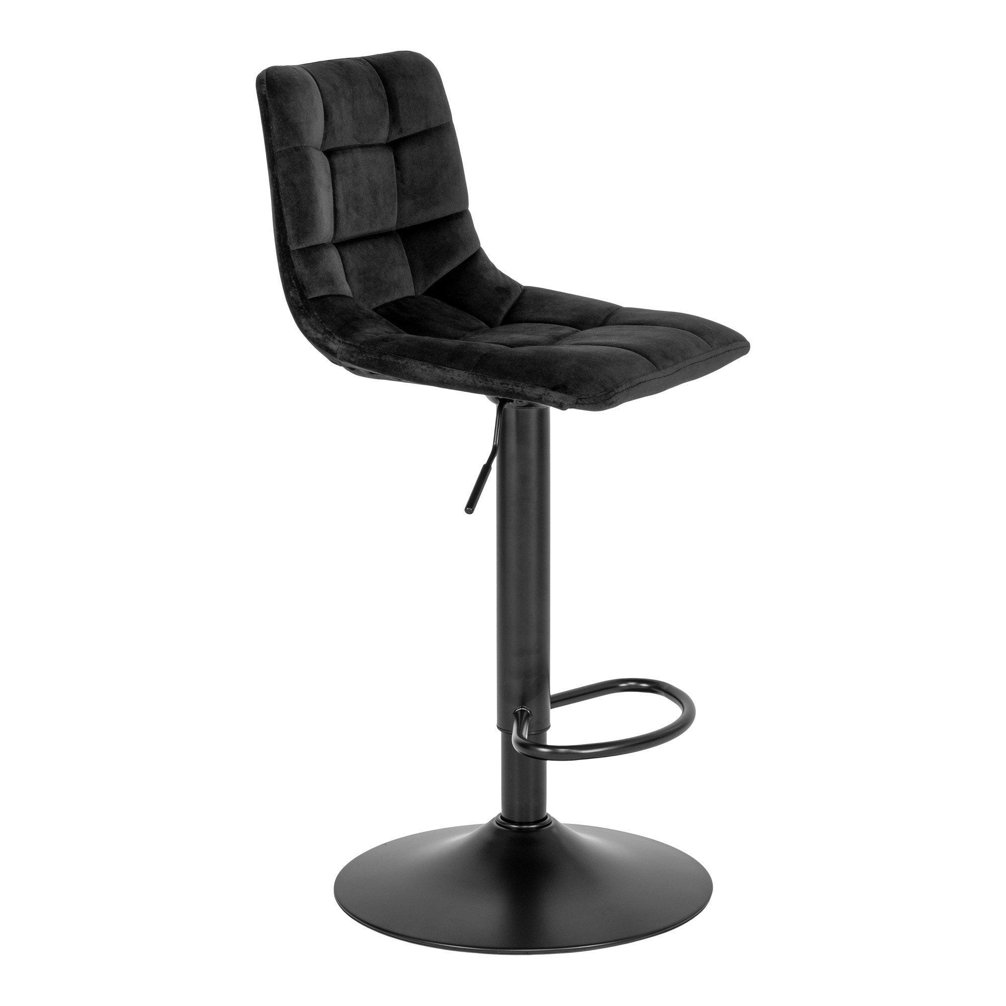 Tabouret bar réglable Middelfart velours noir vue avant gauche repose-pieds annulaire noir