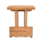 Tabouret Suku en teck recyclé vu de face sur fond blanc deux montants posés sur une traverse basse