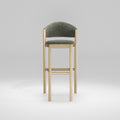 Tabouret de bar Caravela en chêne et tissu gris-vert vu de face