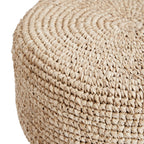 Détail de l'assise en raphia tressé en rangs concentriques du tabouret Raffia