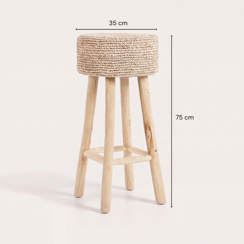 Dimensions Tabouret de bar Raffia en teck naturel et raphia 75 cm