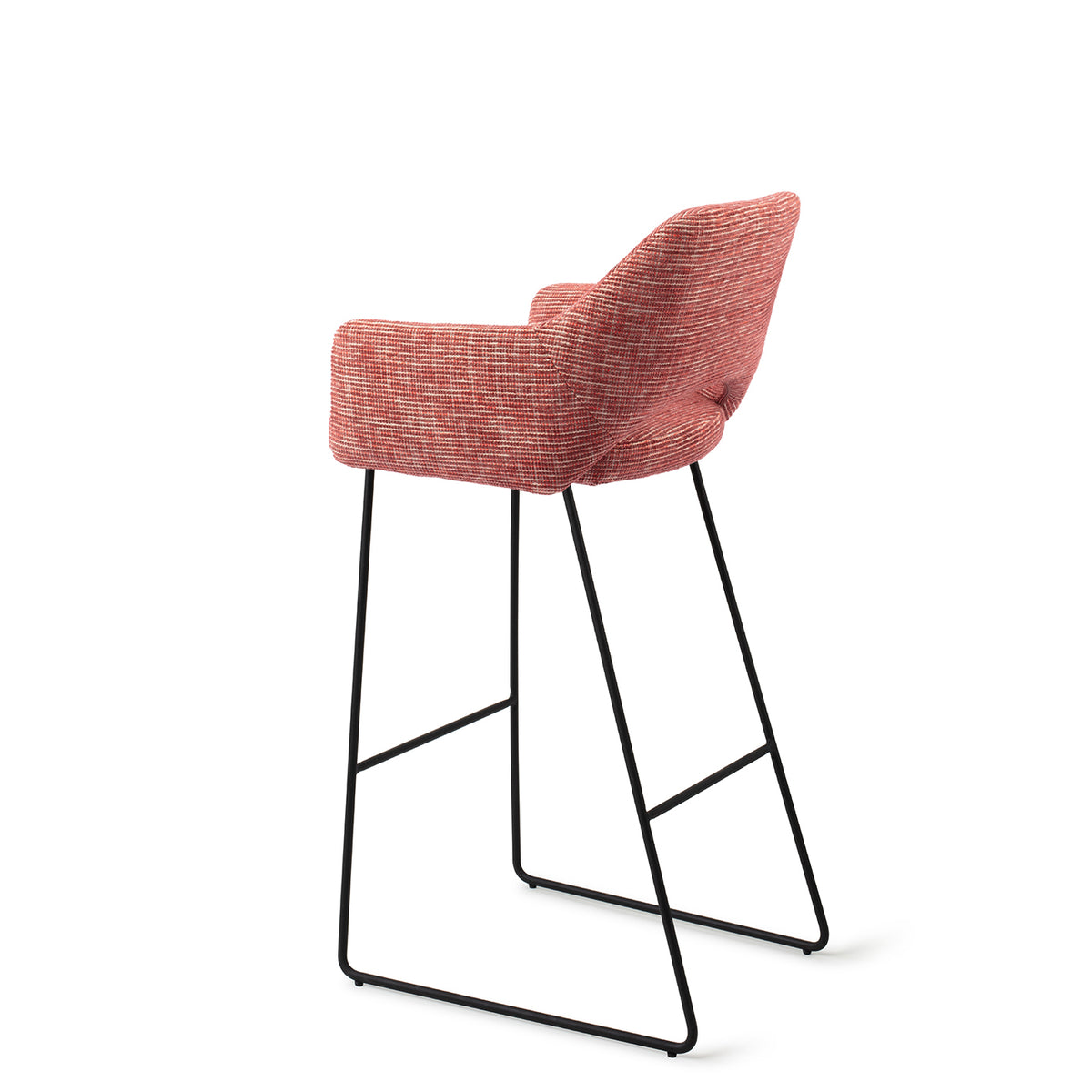 Tabouret Yanai rouge chiné hauteur bar sur piètement luge noir vue de trois quarts arrière