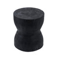 Tabouret diabolo Kotoran en bois de suar noir vu de trois quarts avec les cernes du bois sur l'assise