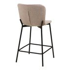 Tabouret bar Maceda bouclé beige vue arrière dossier incurvé épaules relevées pieds laqués noirs
