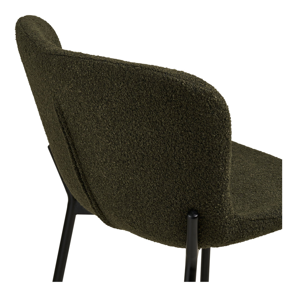 Détail texture tissu bouclé polyester vert kaki profond dossier tabouret Maceda solidité couleur note 5