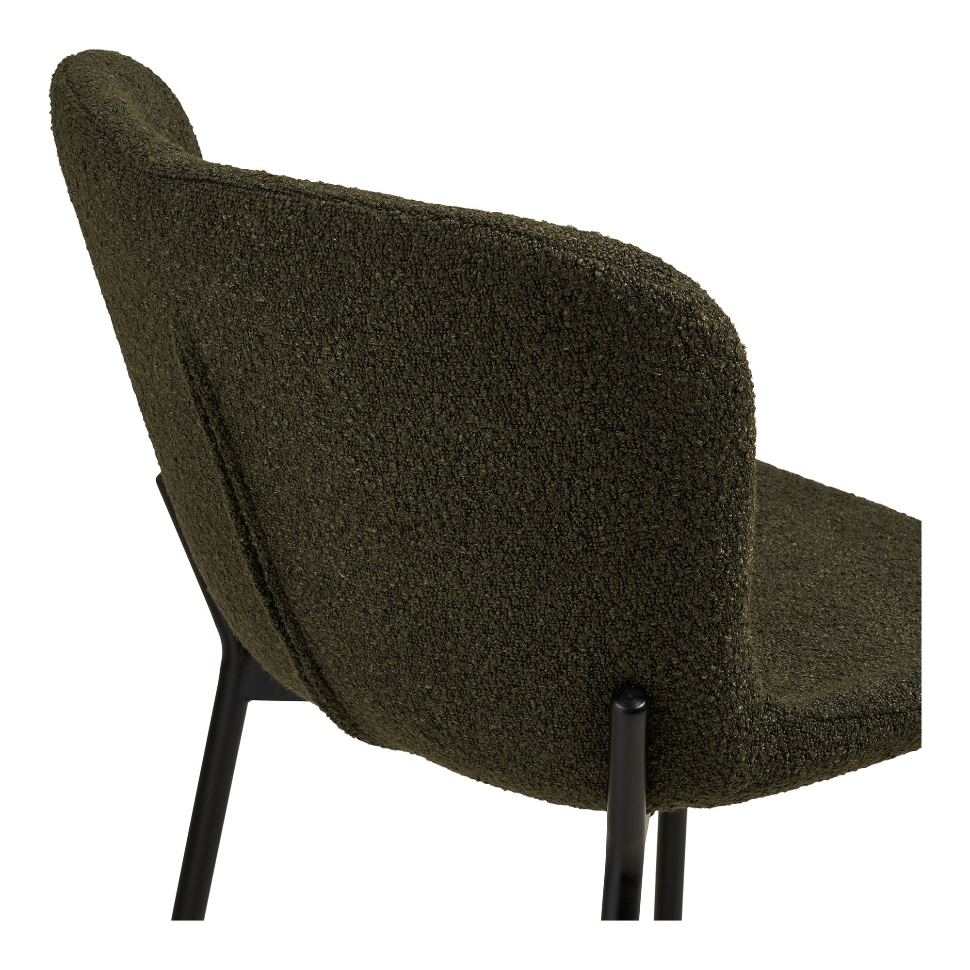 Détail texture tissu bouclé polyester vert kaki profond dossier tabouret Maceda solidité couleur note 5