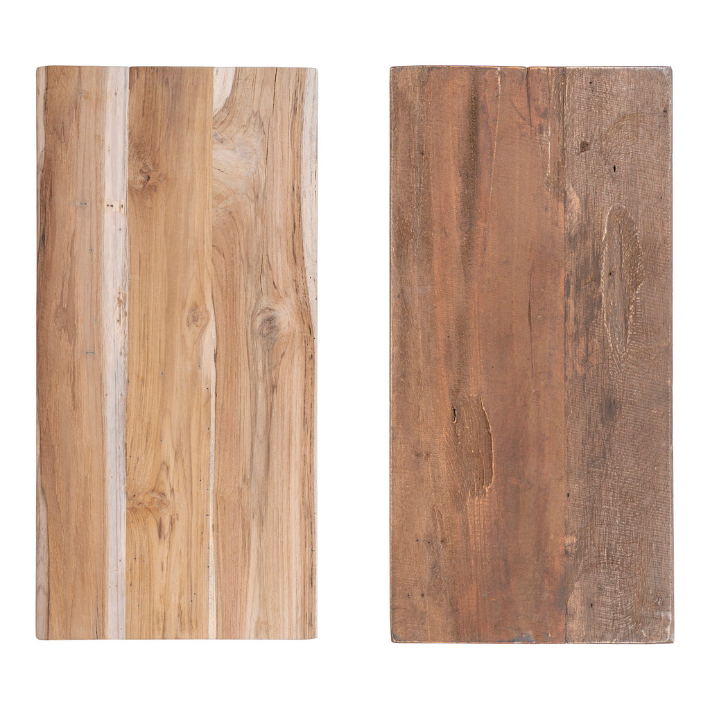 Détail plateau teck recyclé naturel et patiné variations de teinte pièce unique artisanale
