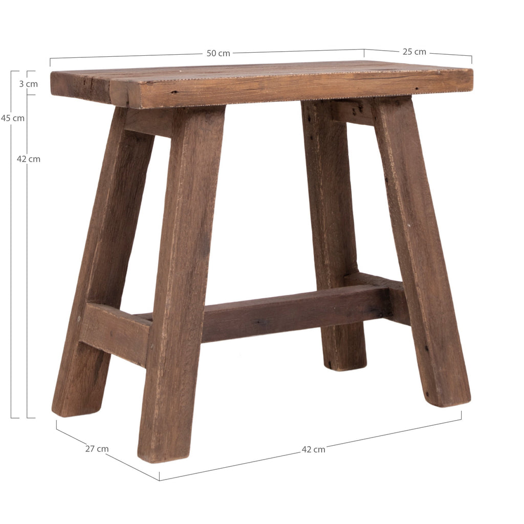 Tabouret Barcelona teck recyclé avec dimensions 50x25x45 cm structure bois pieds en A