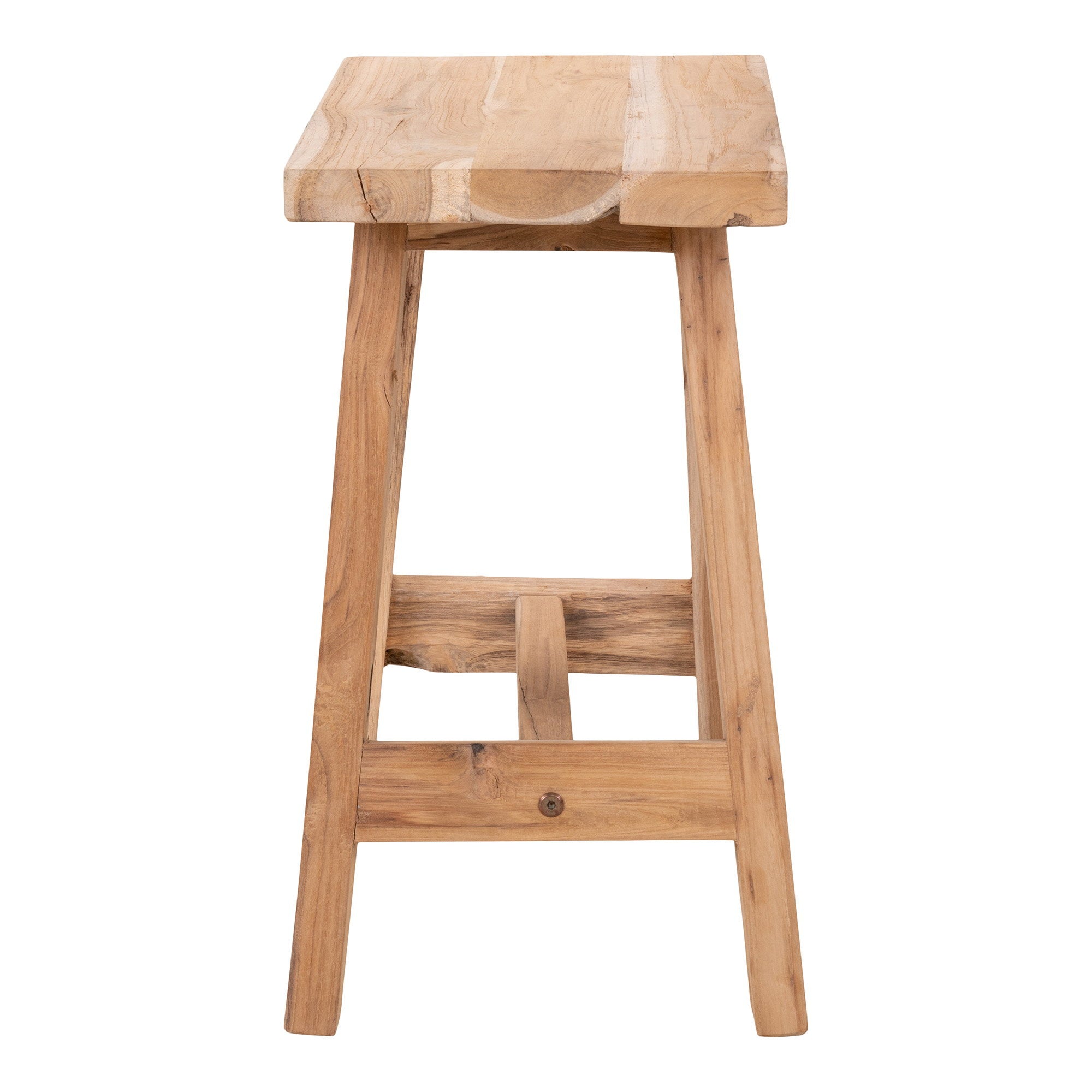 Tabouret Barcelona teck massif recyclé vue profil entrejambe bois structure A naturelle
