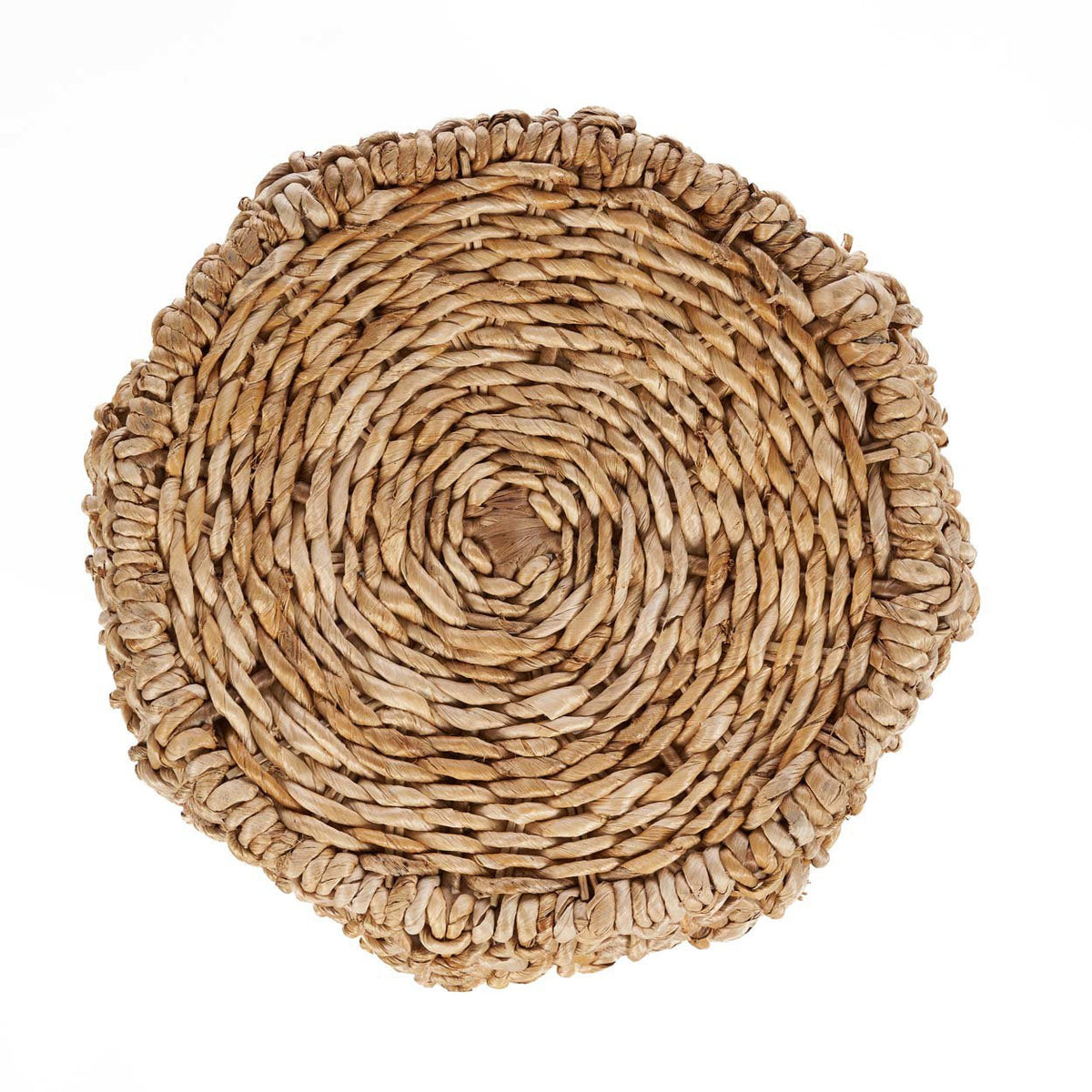 Assise ronde du tabouret Dannih tressée en spirale vue de dessus