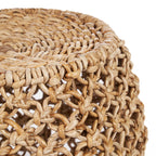 Détail du tressage ajouré en feuille de bananier torsadée et du rebord de l'assise du tabouret Dannih
