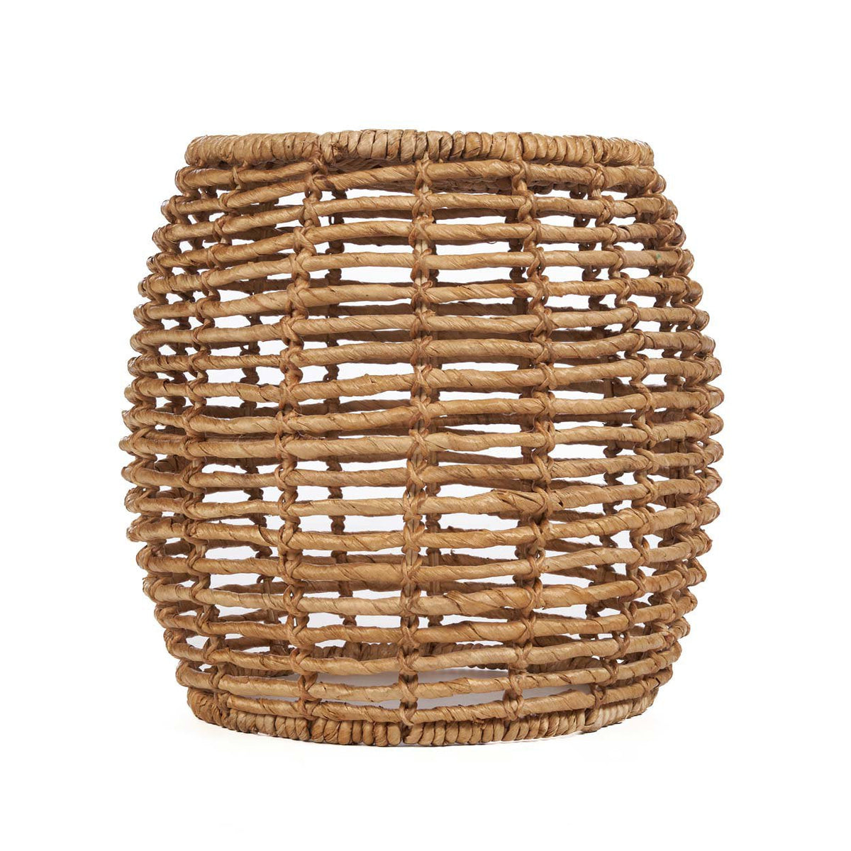 Tabouret Gustih vu de face silhouette en tonneau et tressage ajouré en bandes horizontales