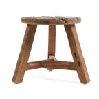 Tabouret tripode Yatai en teck recyclé moyen modèle vu de face