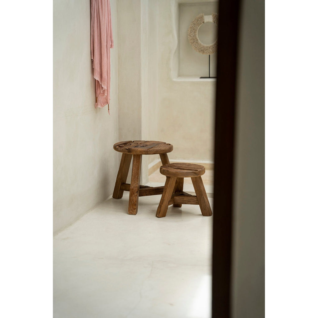 Tabouret Yatai en teck recyclé modèle moyen, vue 3