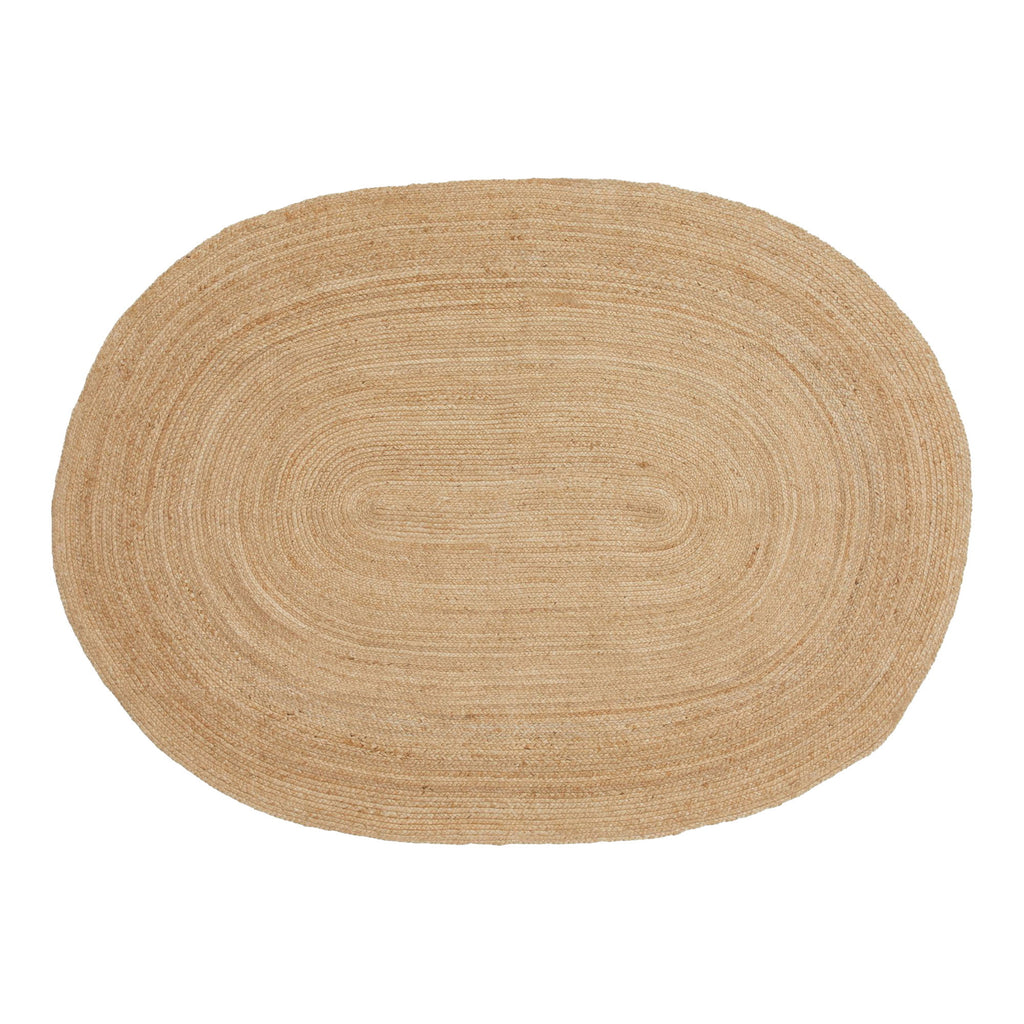 Tapis Bombay jute naturel ovale tressé 140x200 cm vue du dessus