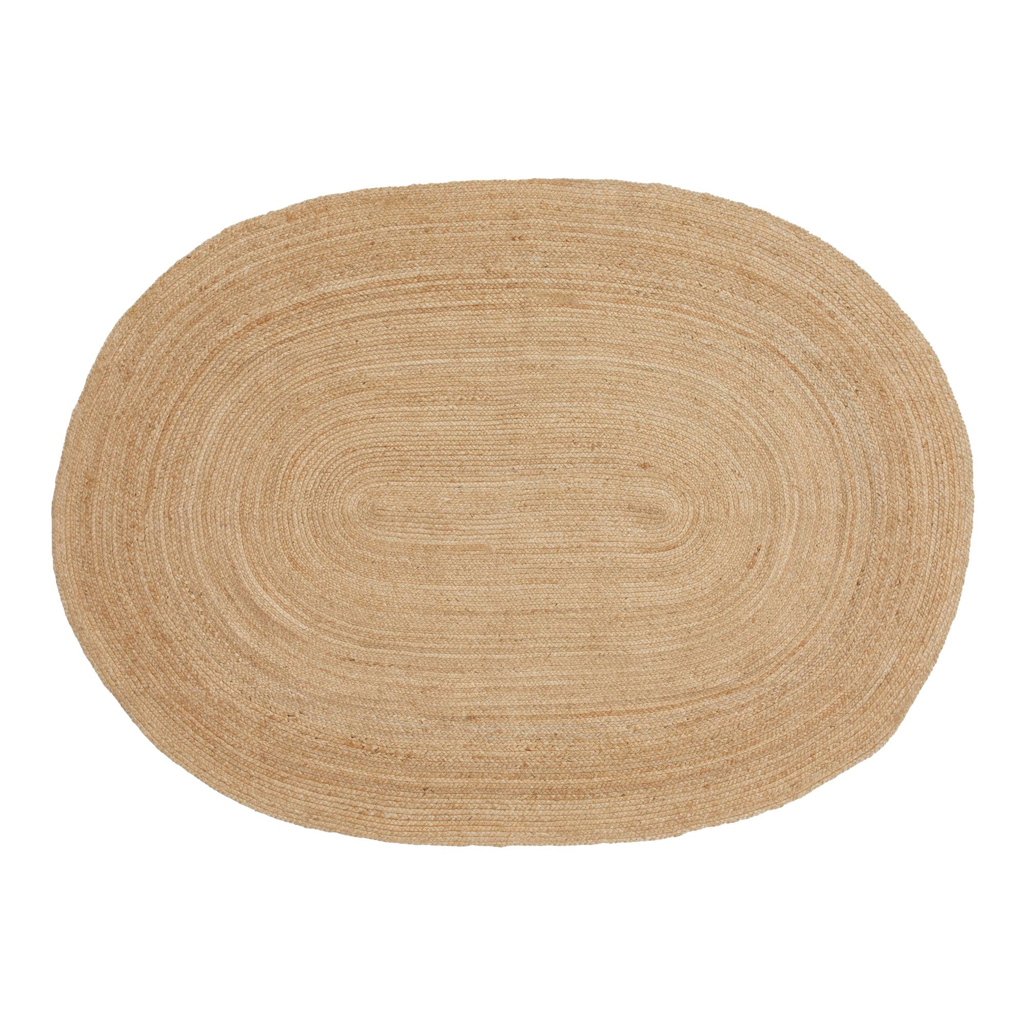 Tapis Bombay jute naturel ovale tressé 140x200 cm vue du dessus