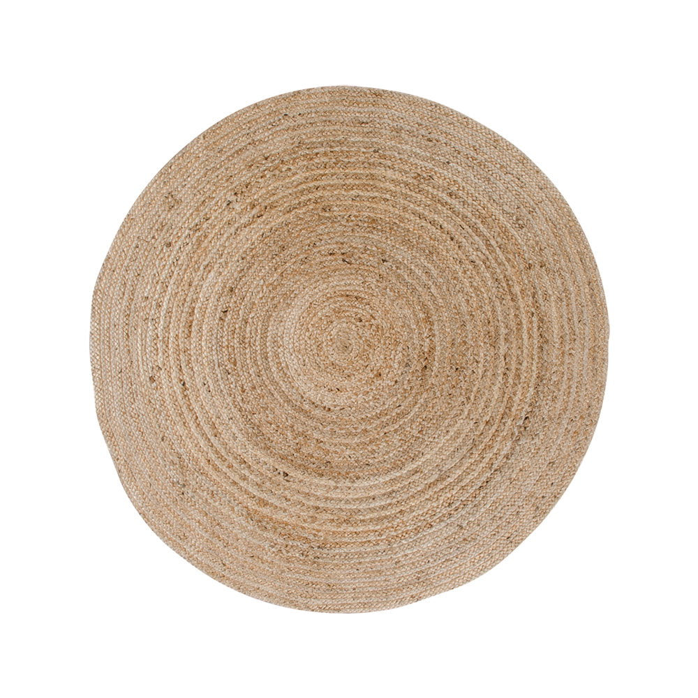 Tapis Bombay jute naturel rond tressé Ø120 cm motif spiralé concentrique vue du dessus