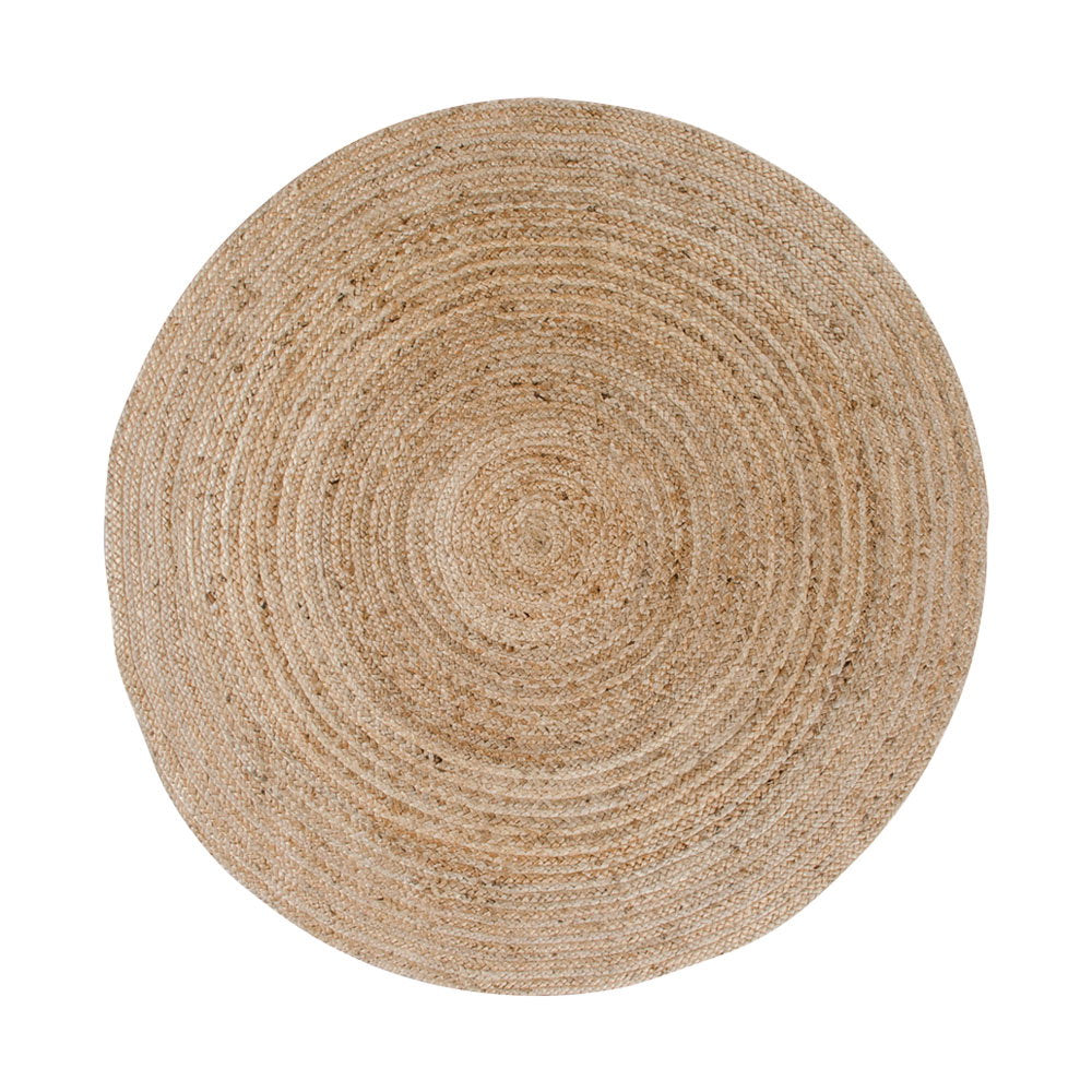 Tapis Bombay jute naturel rond tressé Ø150 cm motif spiralé concentrique vue du dessus
