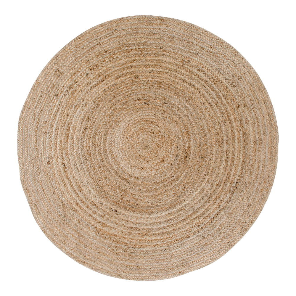Tapis Bombay jute naturel rond tressé Ø180 cm motif spiralé concentrique vue du dessus