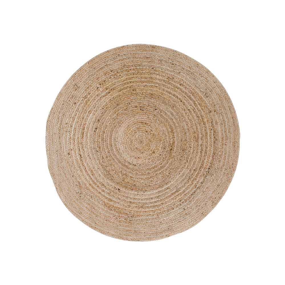 Tapis Bombay jute naturel rond tressé Ø90 cm motif spiralé concentrique vue du dessus