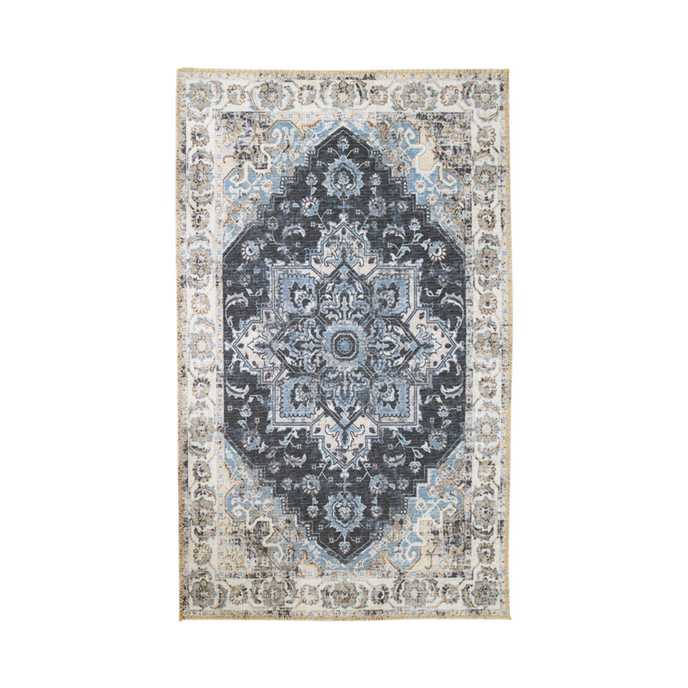 Tapis Havana chenille médaillon oriental bleu marine ivoire 160x230 cm vue dessus