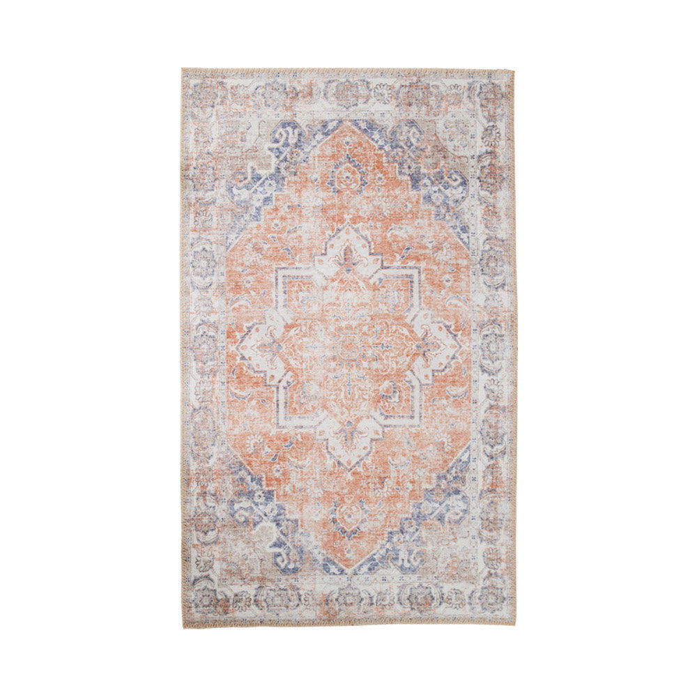 Tapis Havana chenille médaillon oriental terracotta bleu 160x230 cm vue dessus