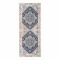 Tapis couloir Havana chenille double médaillon oriental bleu marine ivoire 80x200 cm