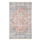 Tapis d'entrée Havana chenille médaillon oriental terracotta bleu 50x80 cm vue dessus
