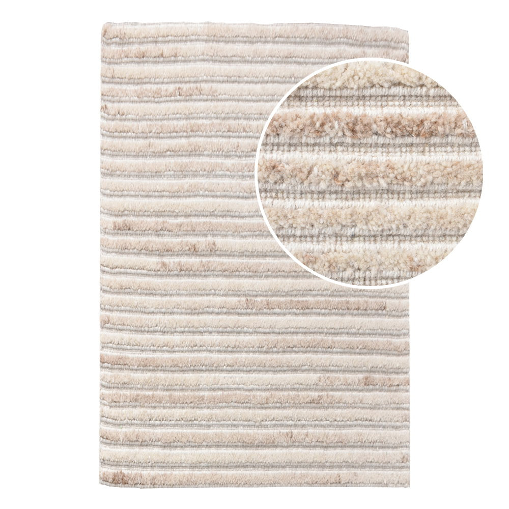 Tapis d'entrée Mango laine touffetée main ivoire rayures 60x90 cm vue dessus