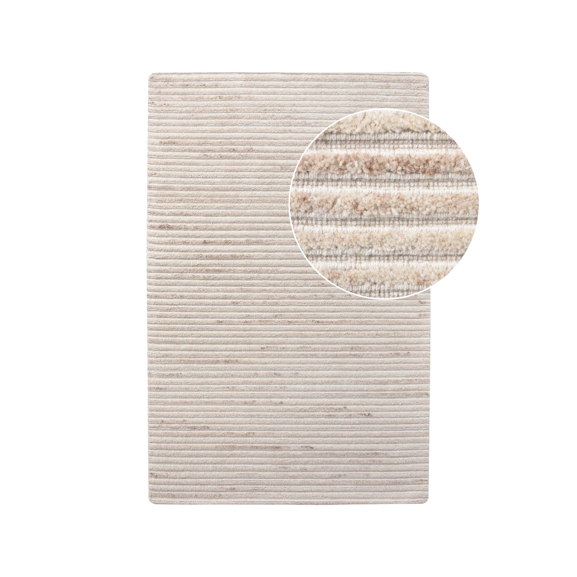 Tapis Mango laine touffetée main ivoire rayures 160x230 cm vue dessus détail