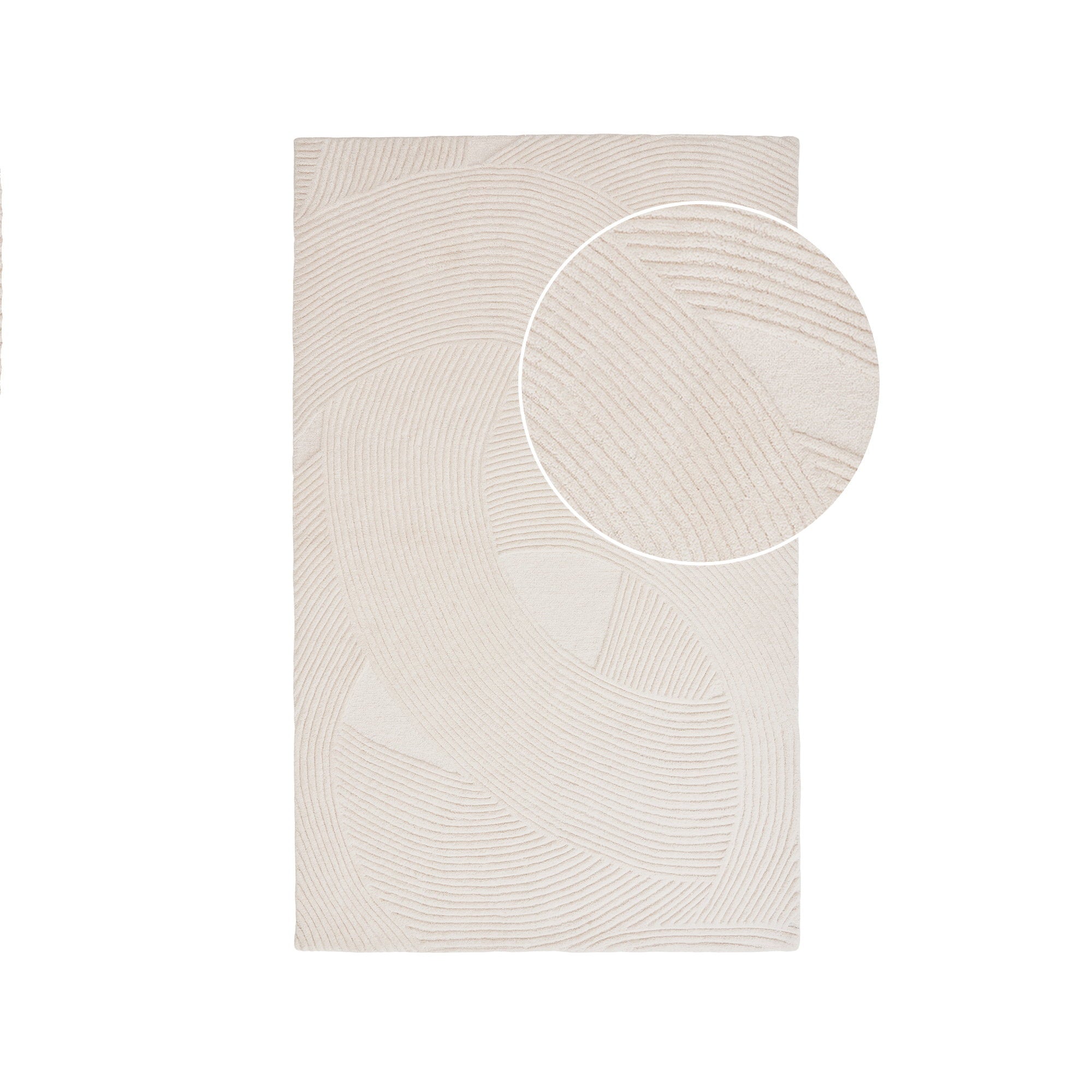 Tapis Pune laine touffetée main ivoire 160x230 cm motif relief arcs vue dessus