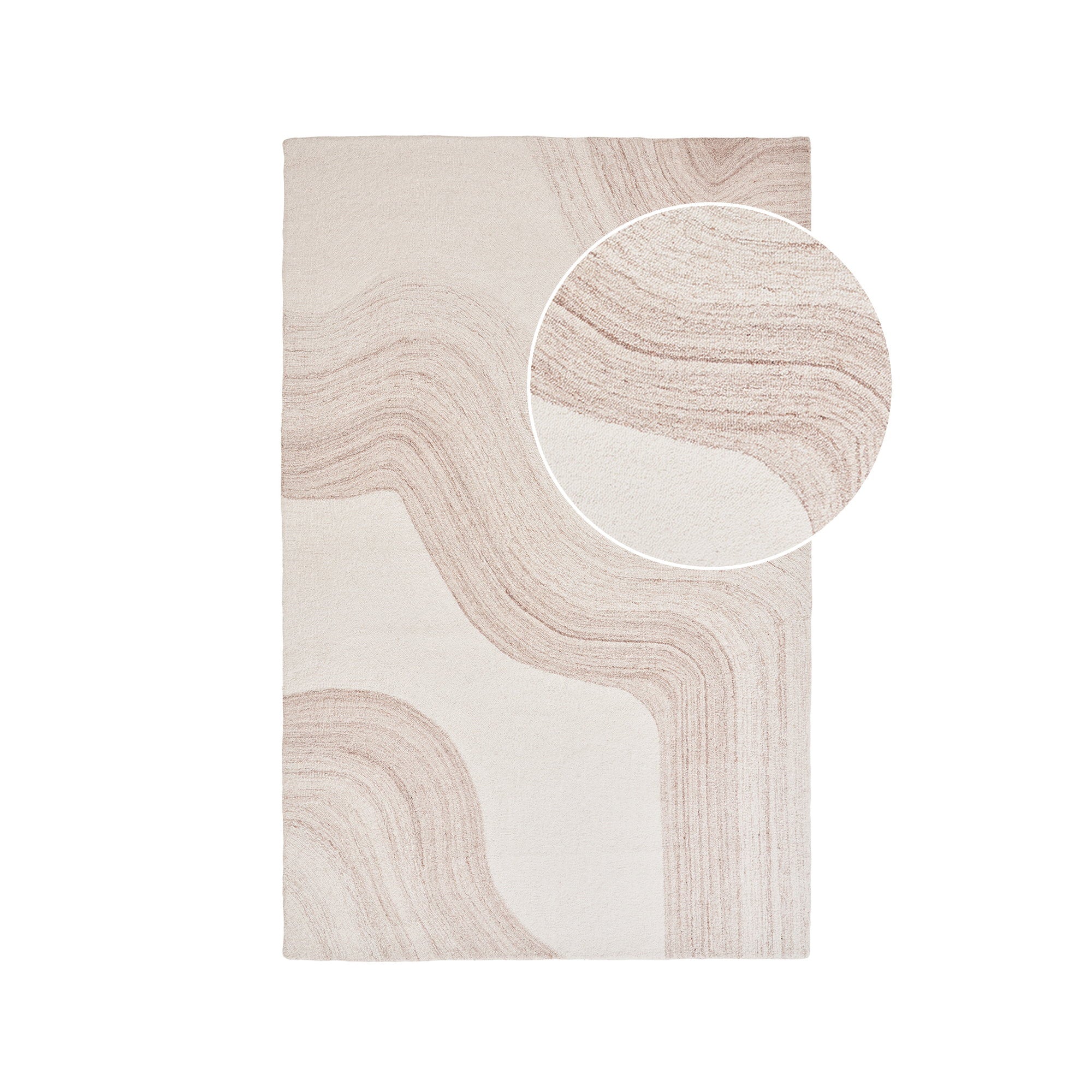 Tapis Surat laine touffetée main ivoire brun clair 160x230 cm motif ondulaire vue dessus
