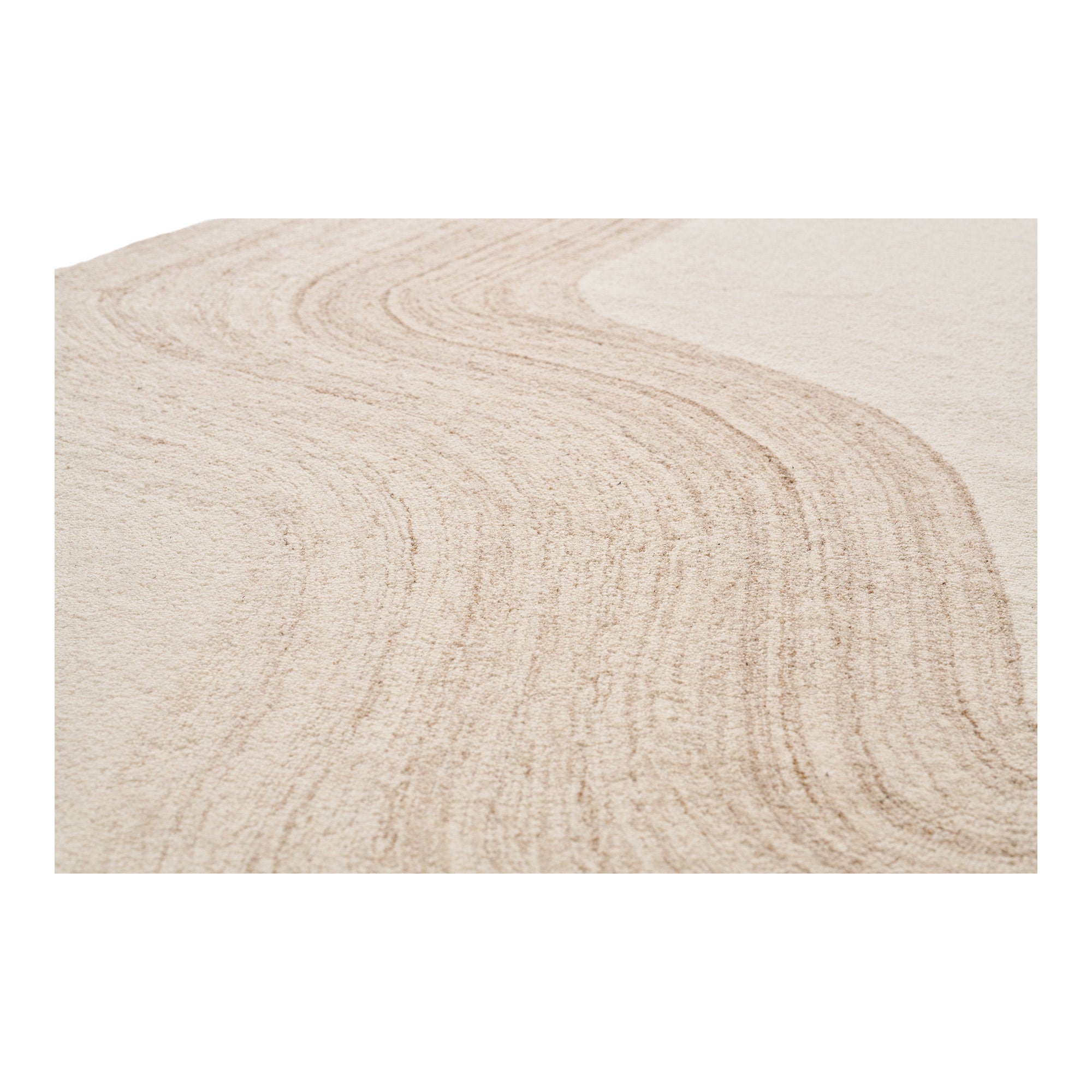Tapis Surat laine 100% ivoire brun clair détail motif vagues touffetage main