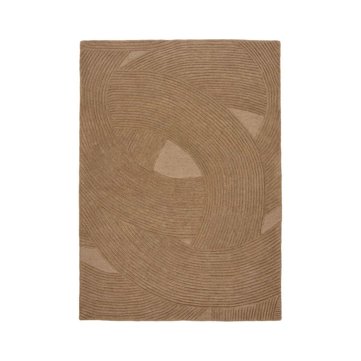 Tapis Pune laine brune vu du dessus arcs en relief et plages au poil plus court