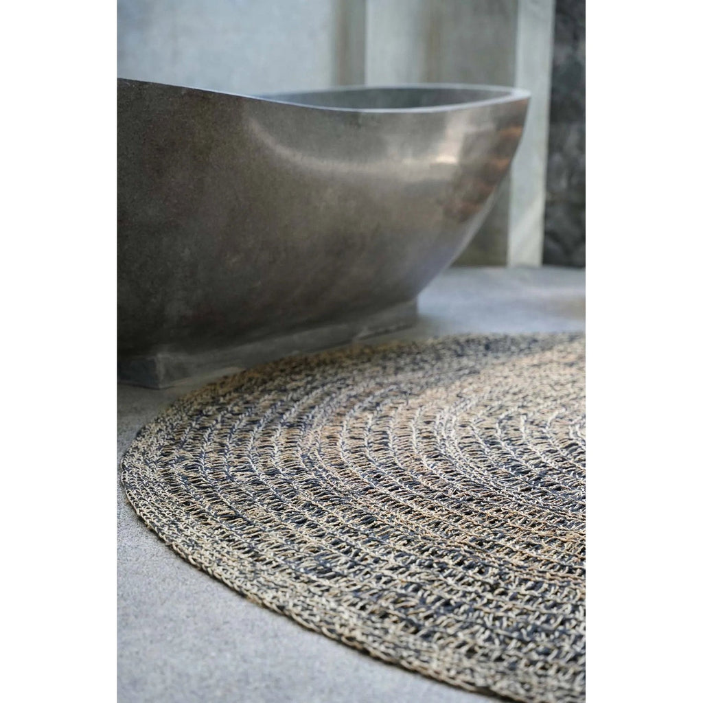 Tapis rond en jonc de mer brun noir 100 cm de diamètre, vue 3
