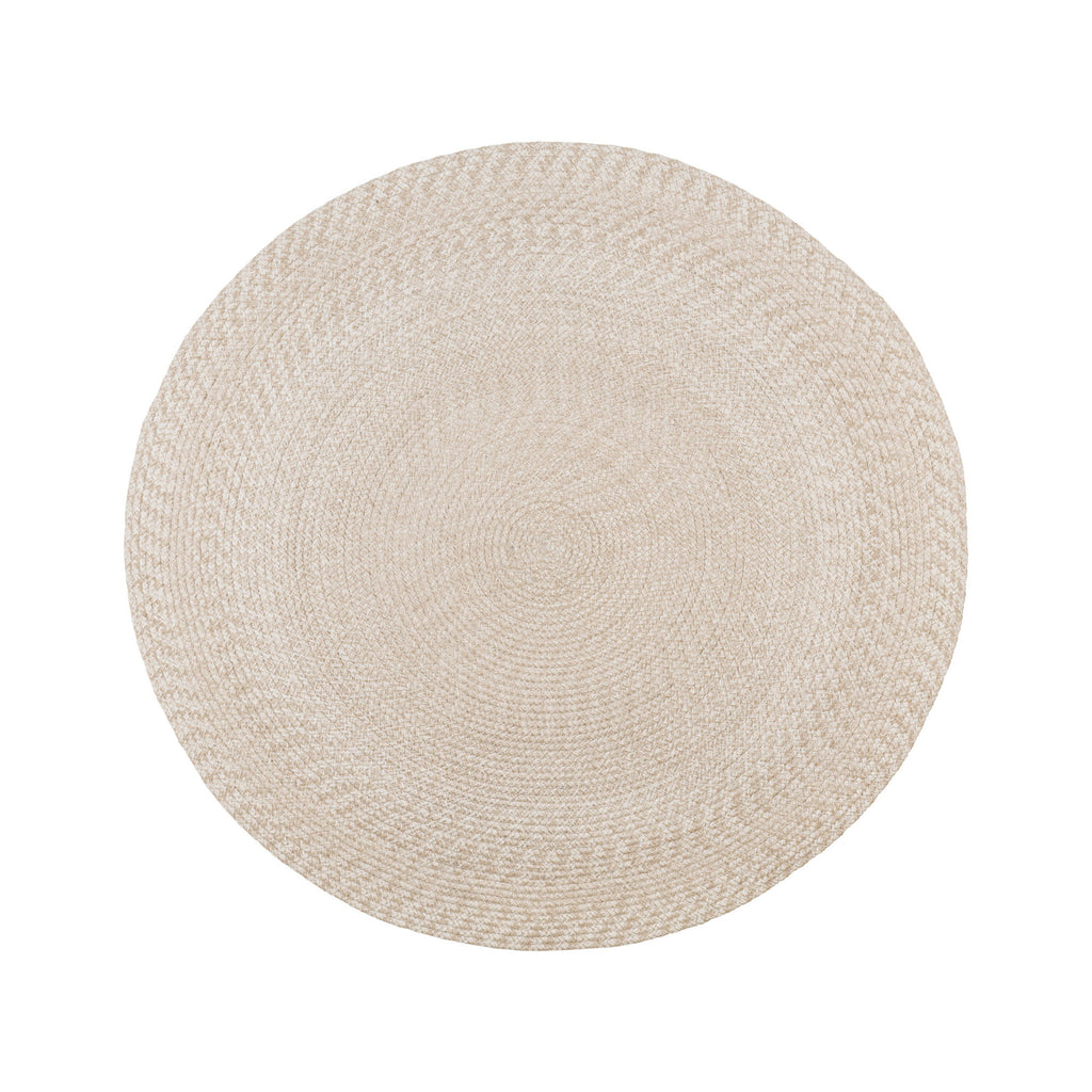 Tapis rond Menorca plastique recyclé PET sable Ø 120 cm tresse spirale vue dessus
