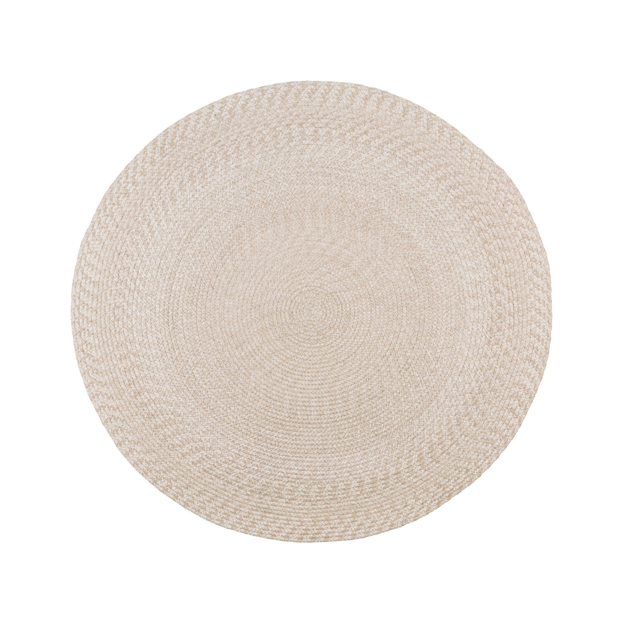 Tapis rond Menorca plastique recyclé PET sable Ø 120 cm tresse spirale vue dessus