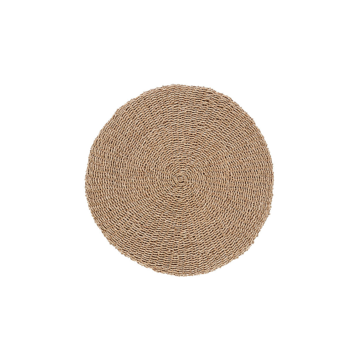 Tapis rond Sizali en sisal naturel vu de dessus spirale de cordelettes torsadées