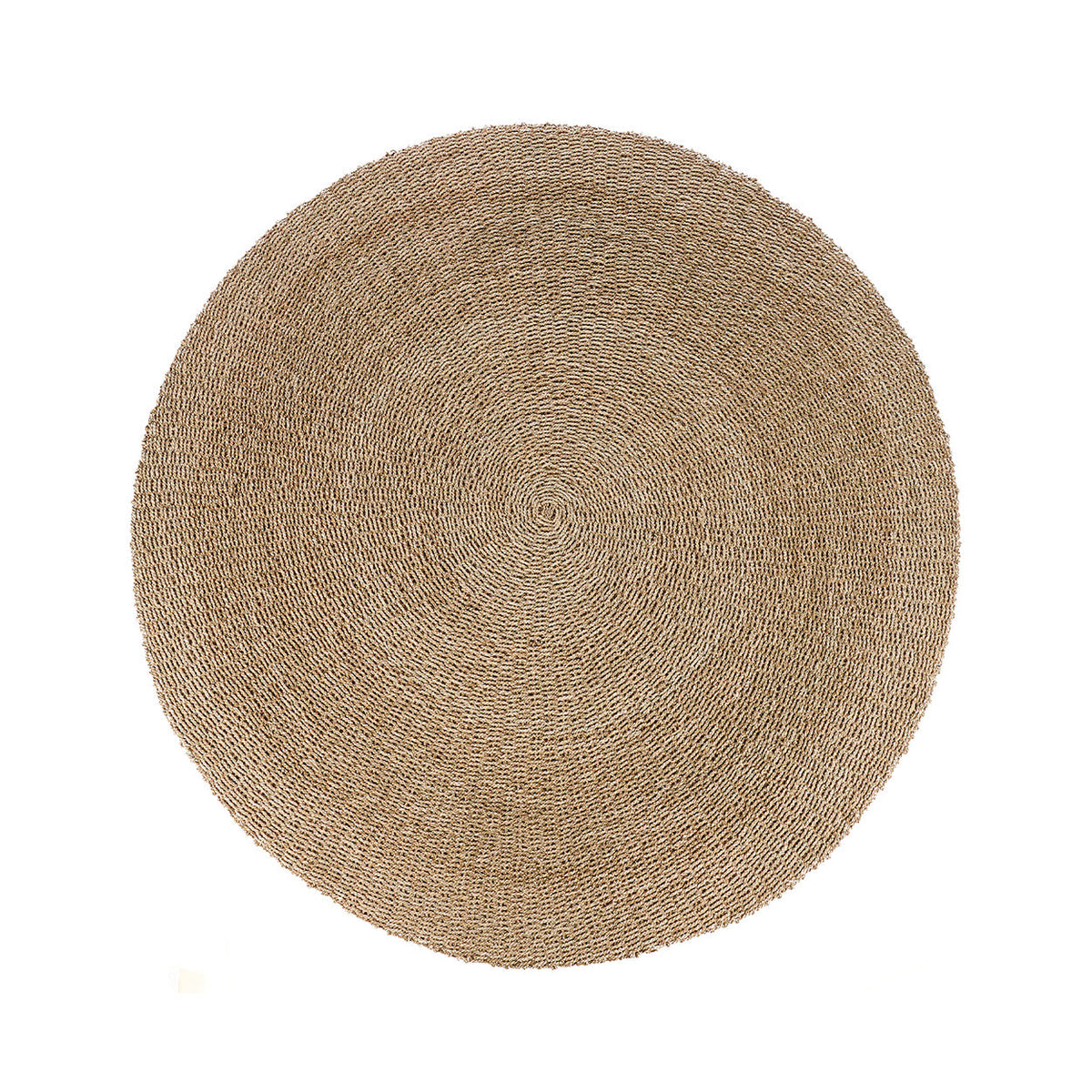 Tapis rond Sizali en sisal naturel vu de dessus avec sa spirale concentrique