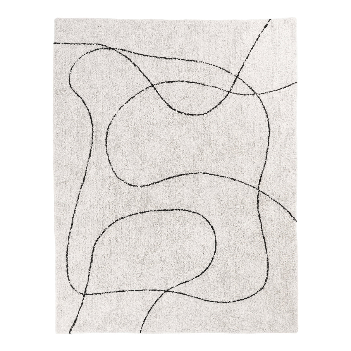 Tapis Tampa 200 x 300 cm vu à plat lignes noires entrelacées sur fond écru au poil doux