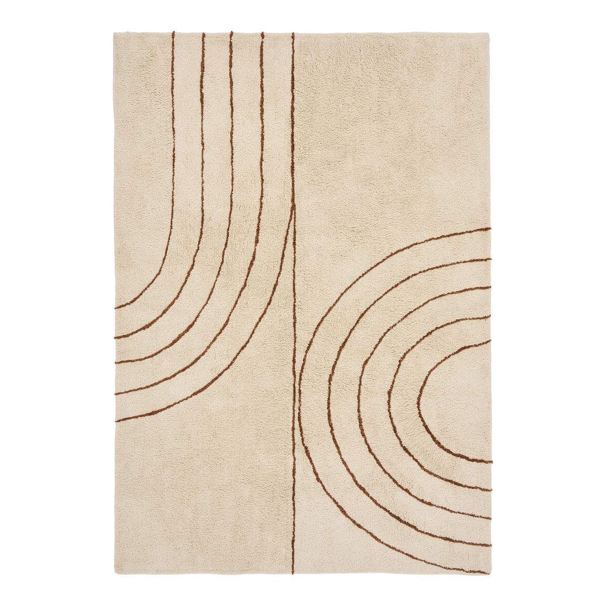 Tapis Tampa 200 x 300 cm vu à plat motif d'arches et de lignes rouille sur fond crème