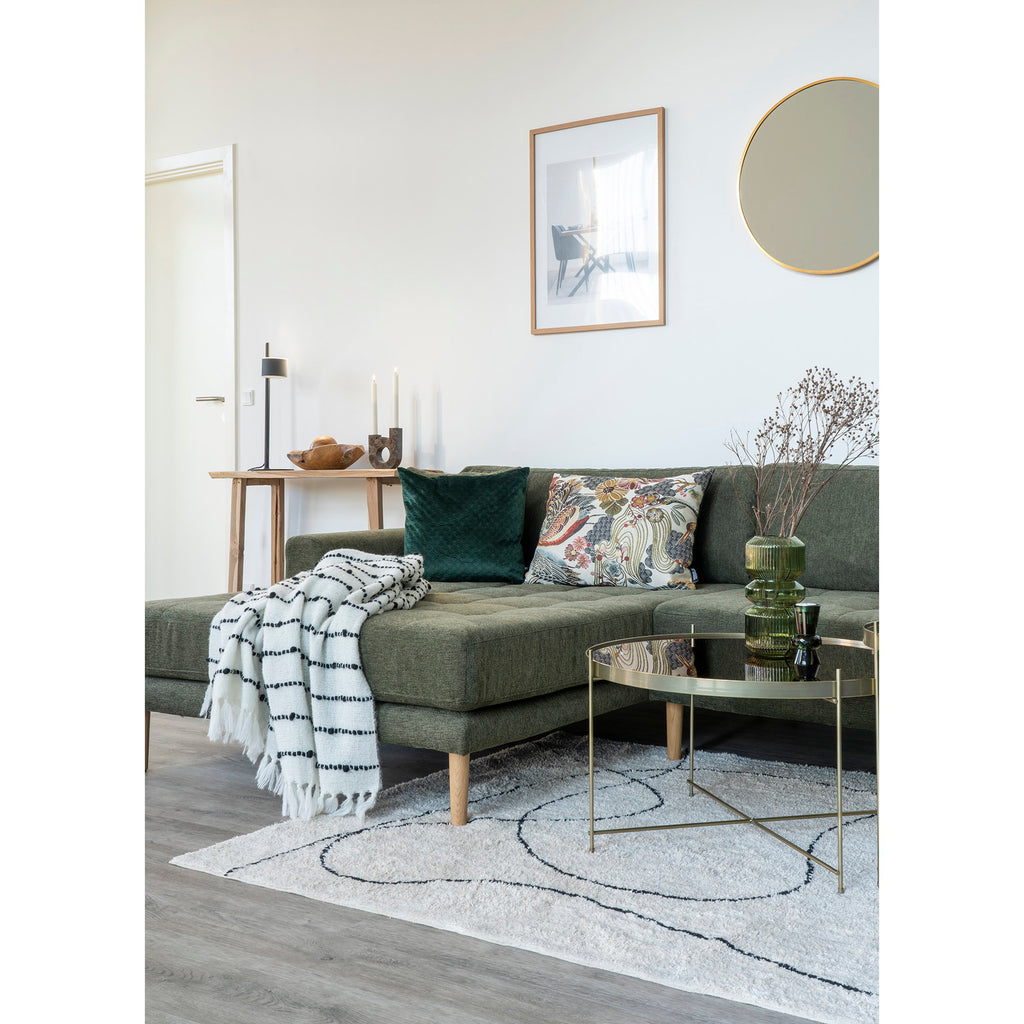 Tapis Tampa blanc graphique 200x300 cm salon scandinave table laiton canapé kaki