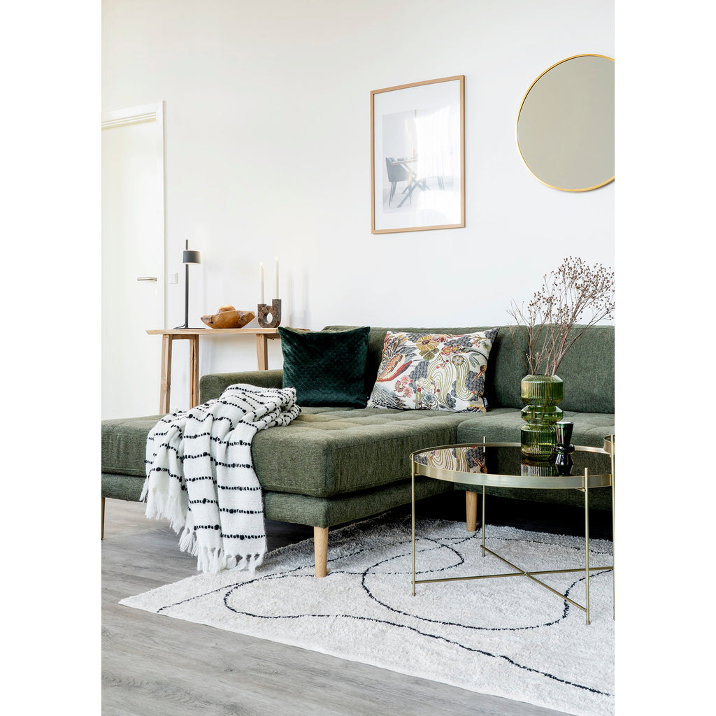 Tapis Tampa blanc graphique 160x230 cm salon scandinave table laiton canapé kaki lumière