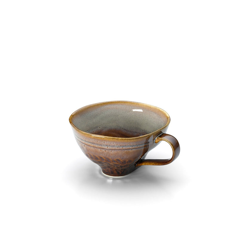 Dimensions Tasse évasée en céramique émaillée brune et grise 11 cm