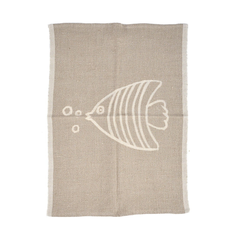 Dimensions Torchon de cuisine Fish en lin naturel à motif poisson écru 50 x 70 cm